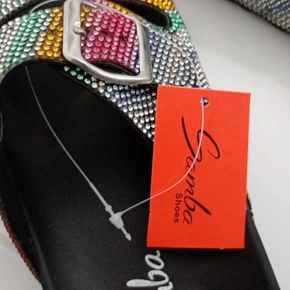 NEW Rhinestone Multicolor Red Sandals - Picture 7 of 8